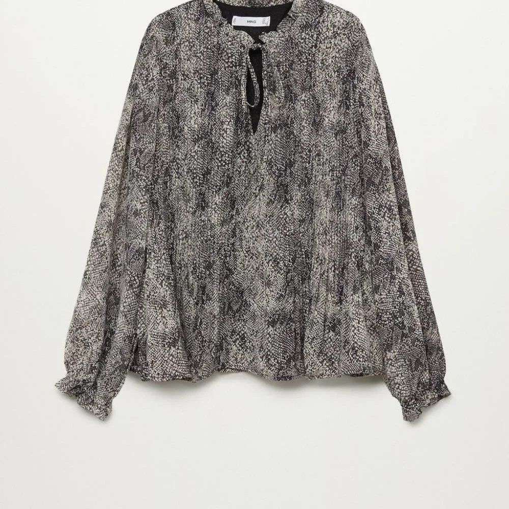 Mango Printed pleated blouse - Size 4 - Picture 4 of 16
